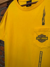 Load image into Gallery viewer, Vintage 2006 Yellow Harley Davidson Flame Pocket Tee (XL)