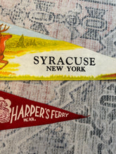 Load image into Gallery viewer, Lot of 2 Vintage Pennants - Syracuse and Harpers Ferry