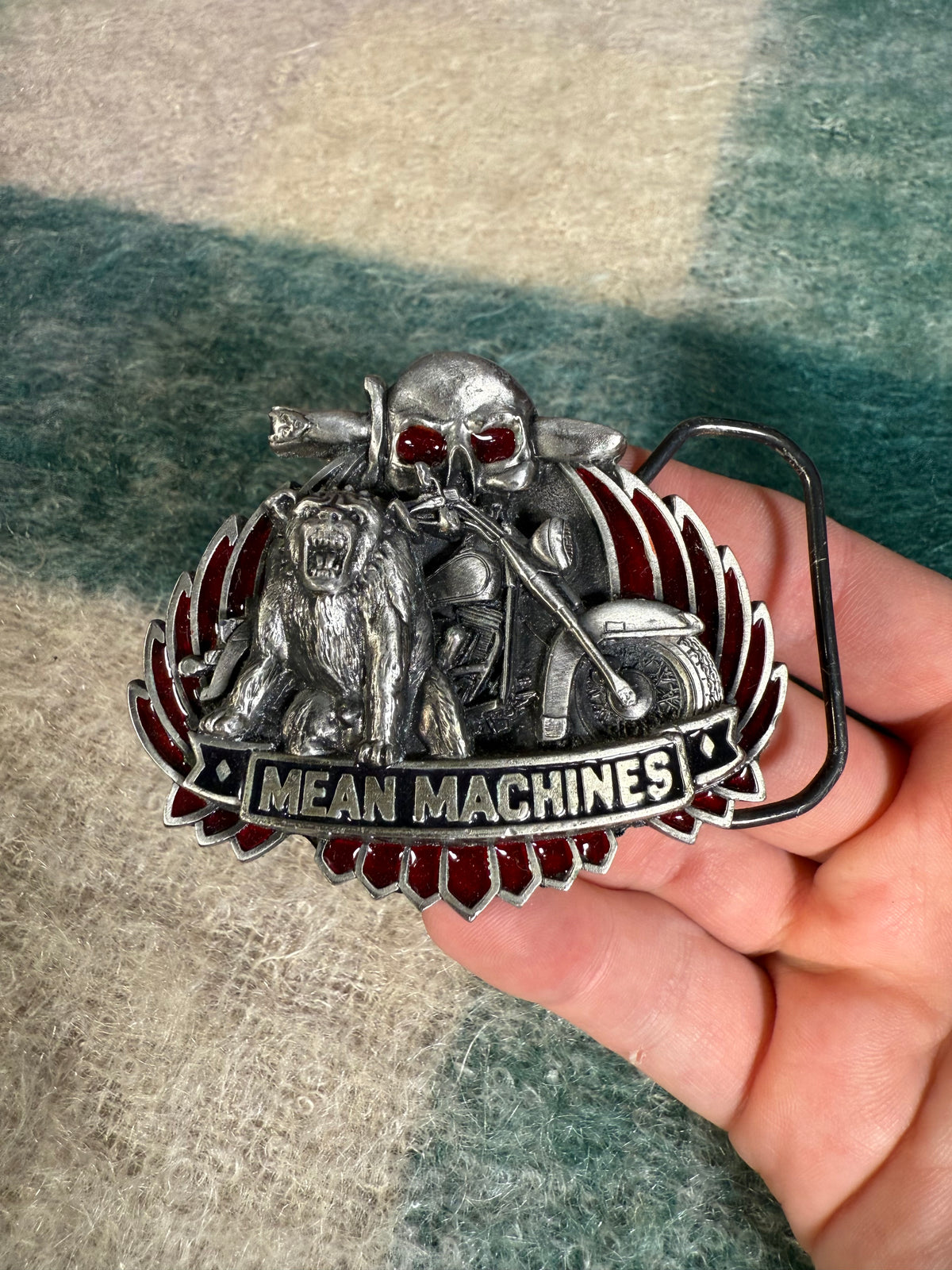 Vintage Mean Machines Skull and Dog Motorcycle Belt Buckle