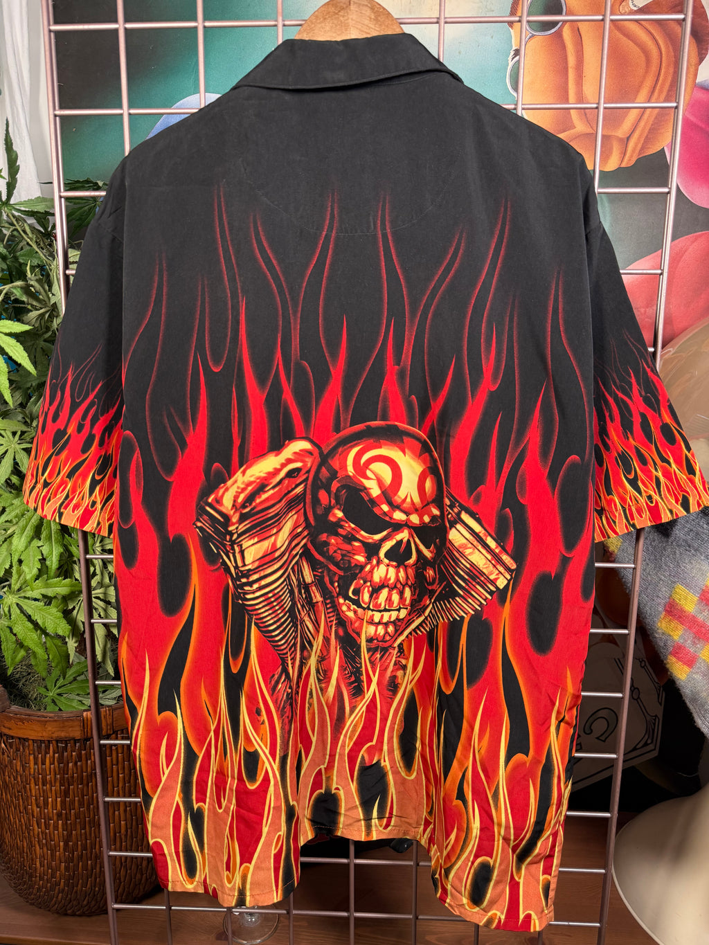 Vintage Dragonfly Clothing Co Flaming Skull Motorcycle Shirt (XL)