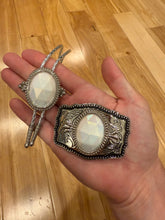 Load image into Gallery viewer, Vintage White Crystal Belt Buckle + Bolo Tie Combo
