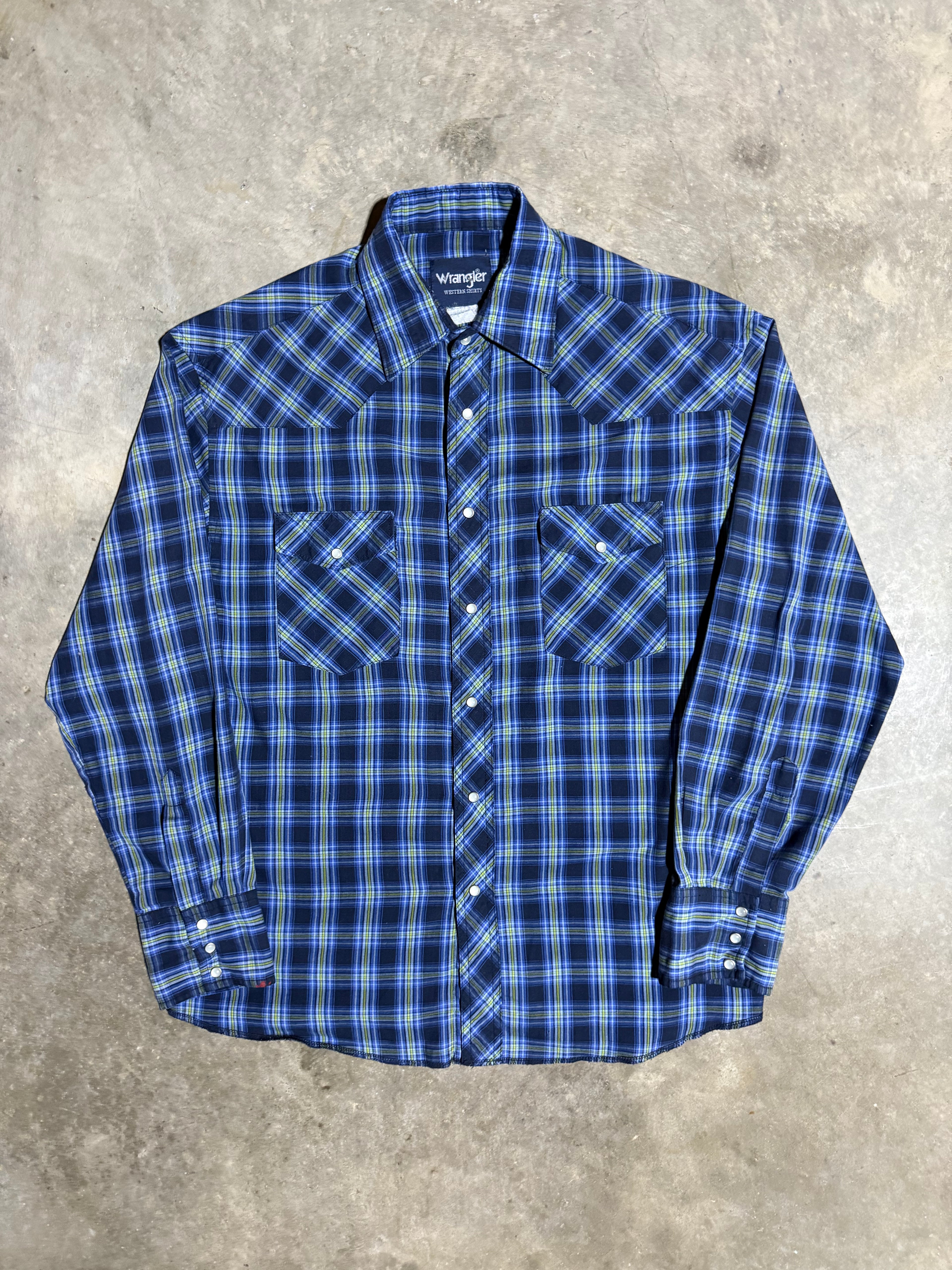 Vintage Wrangler Blue Pearl Snap Shirt (L)