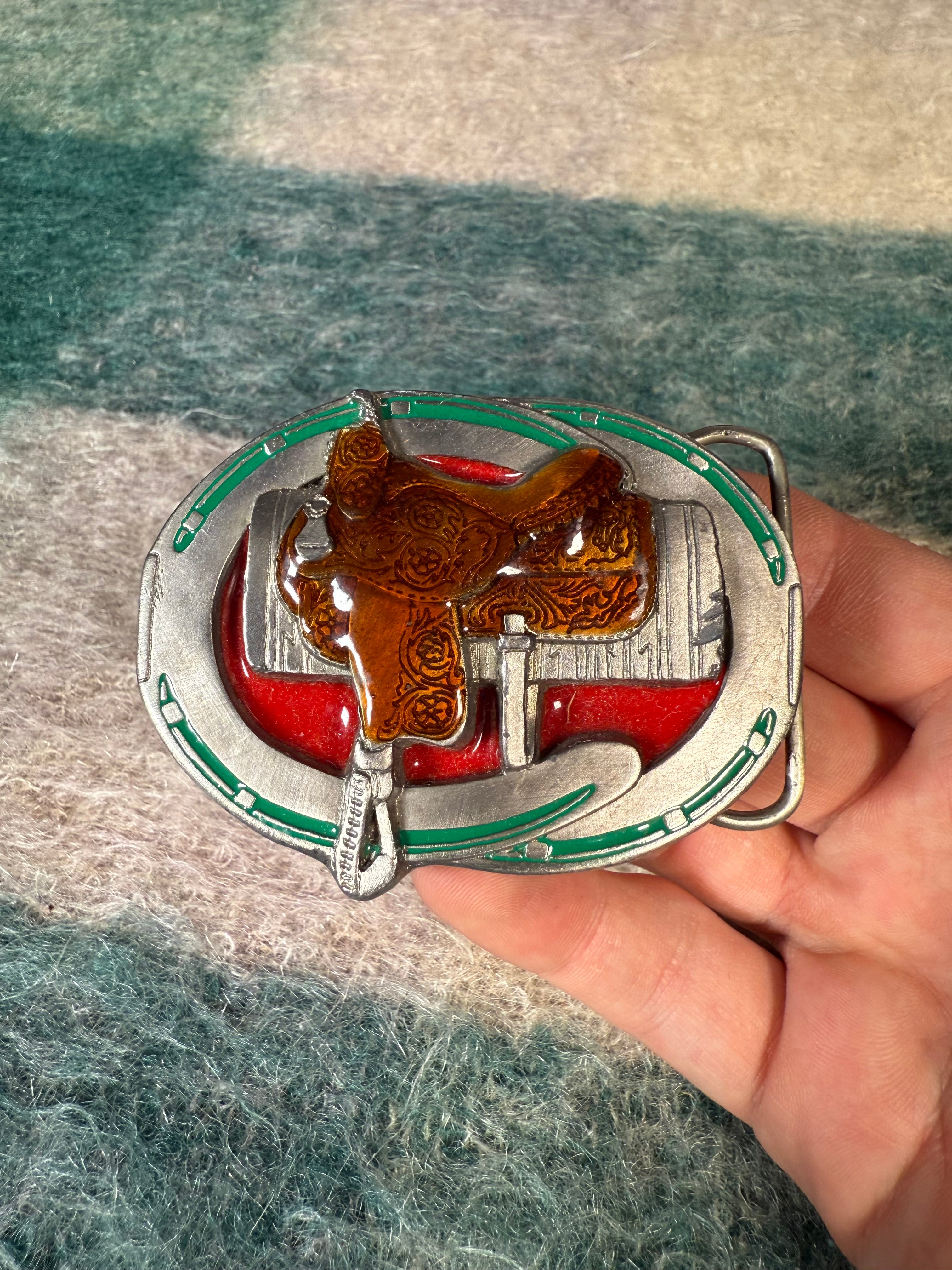 Vintage Western Saddle Multicolor Belt Buckle
