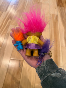 Lot of 3 Vintage Trolls- 1 Keychain and 2 Dolls