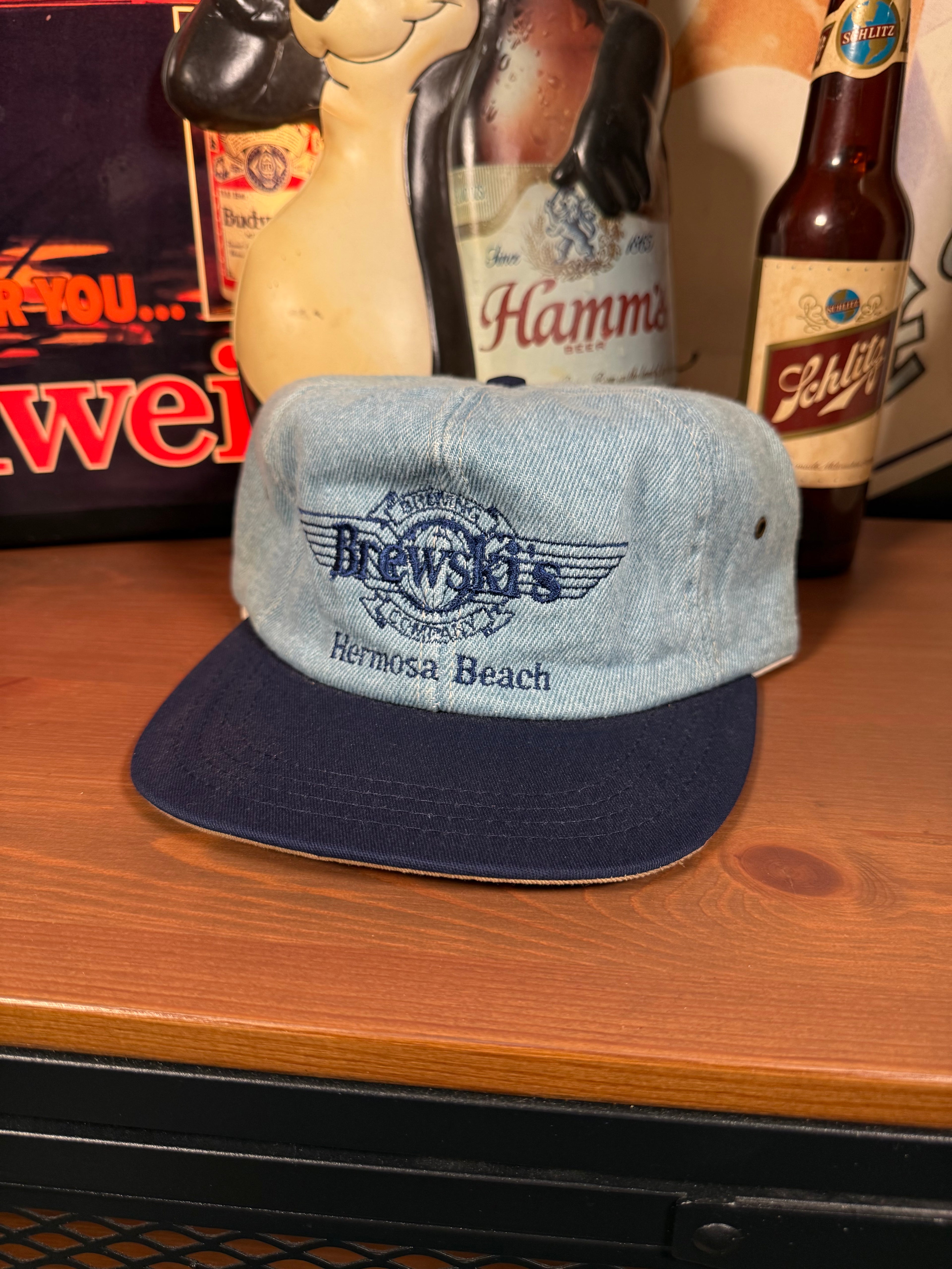 Vintage Brewskis Brewing Company Denim Leather Strap Hat