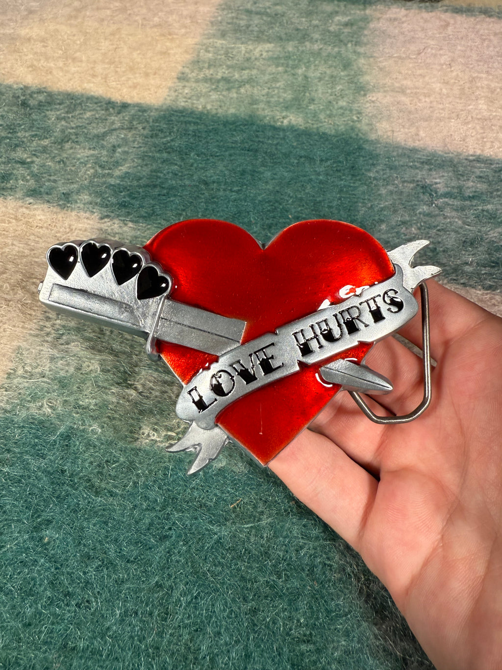 2000s Love Hurts Heart Belt Buckle