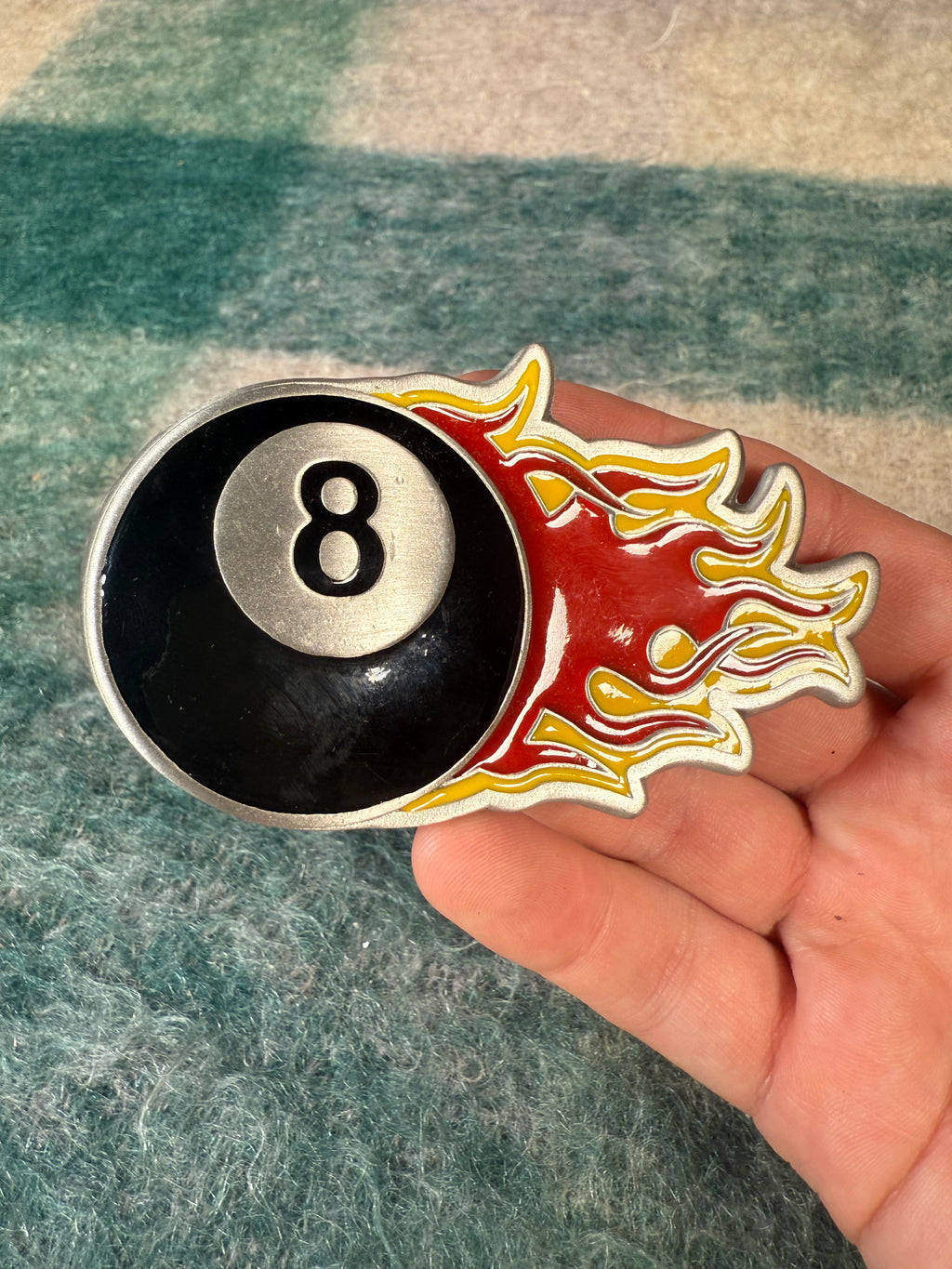 Vintage 2000 Flaming 8 Ball Belt Buckle
