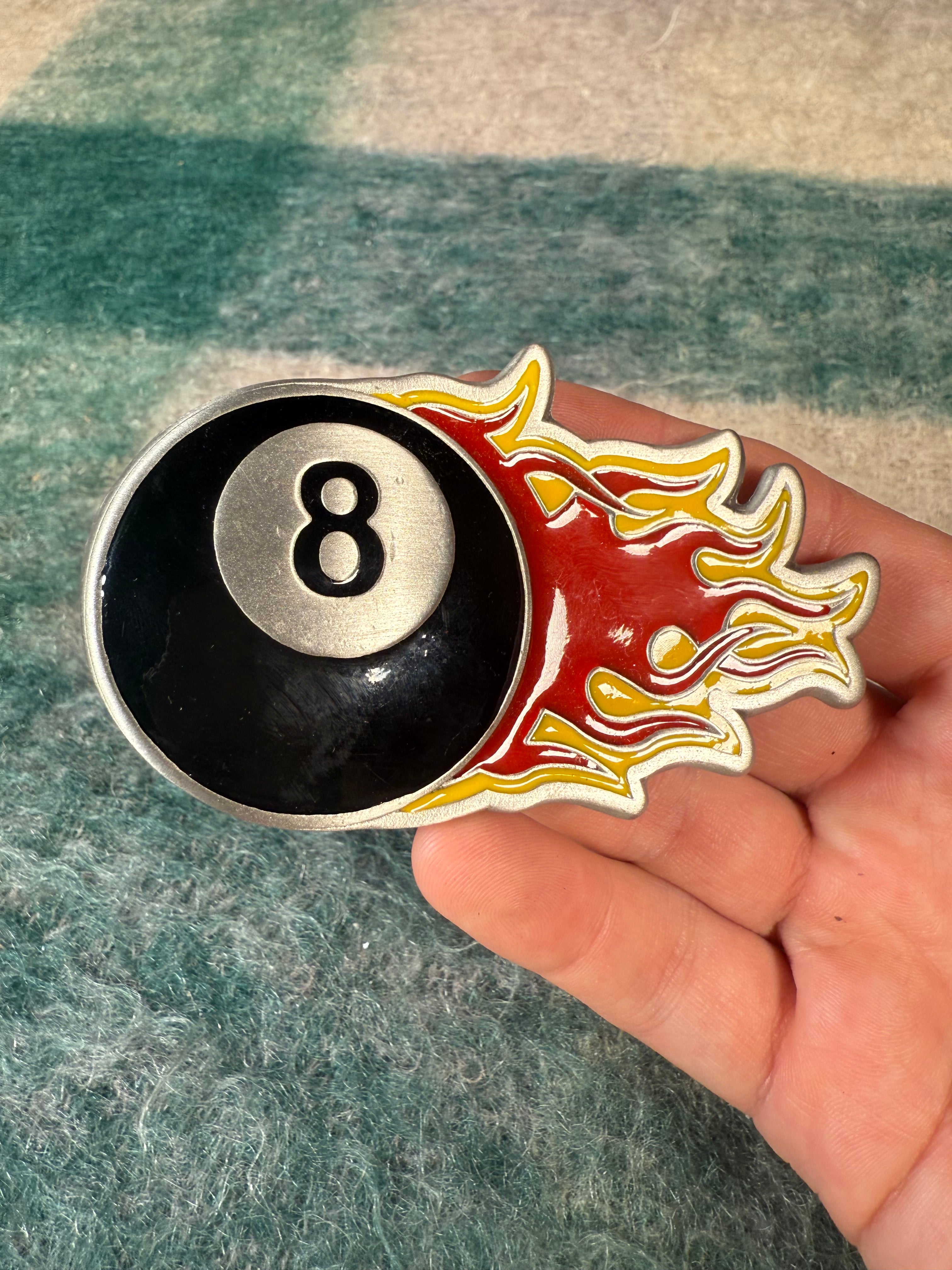 Vintage 2000 Flaming 8 Ball Belt Buckle