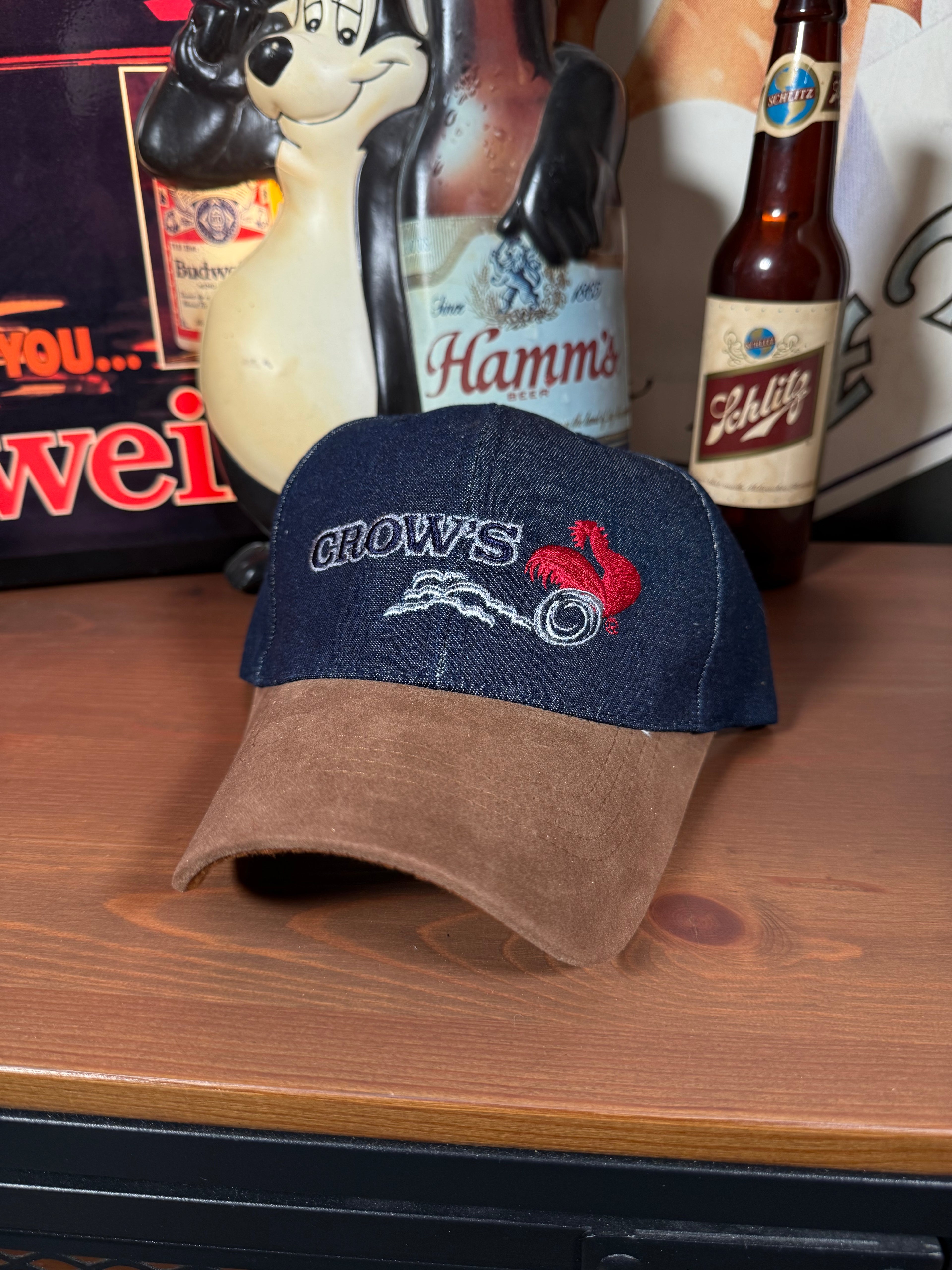 2000s Crows Seed Denim and Suede Hat