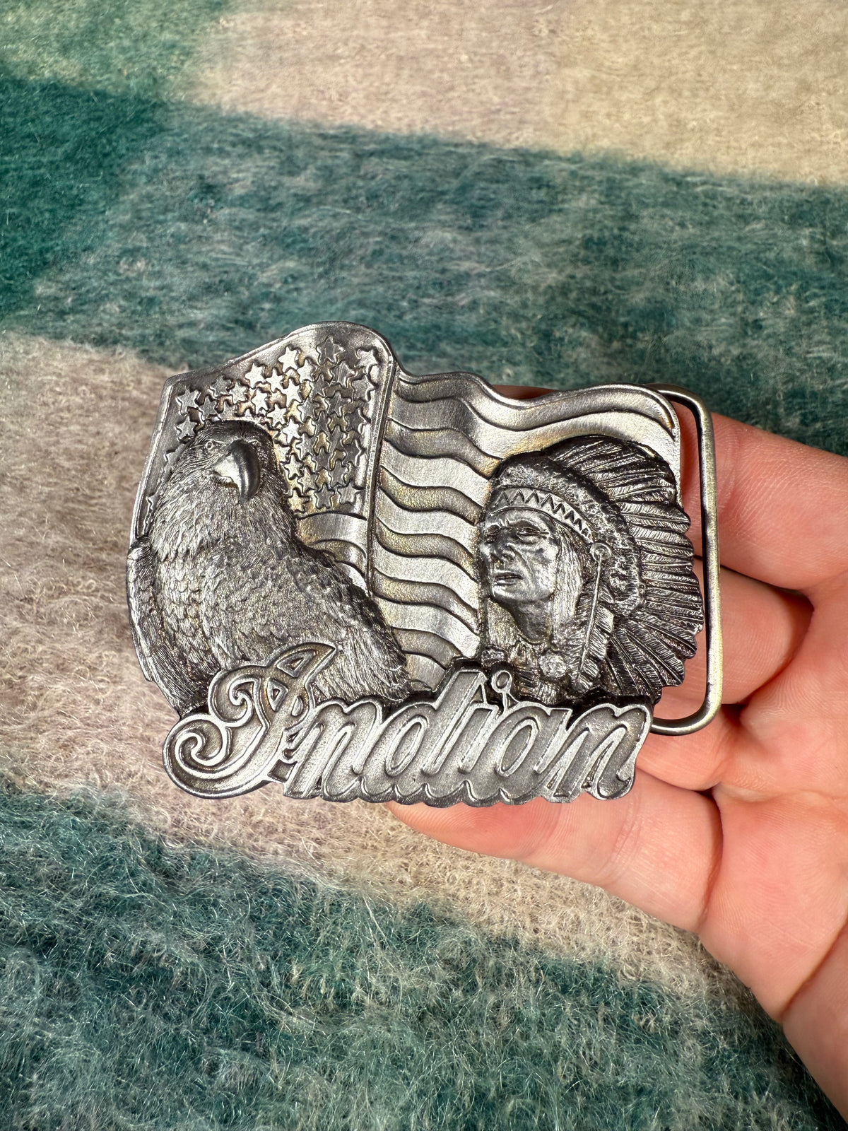 Vintage Indian Motorcycles No Color American Flag Belt Buckle