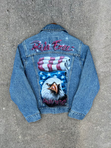 Vintage Airbrushed Harley Davidson Eagle Jean Jacket (XS)