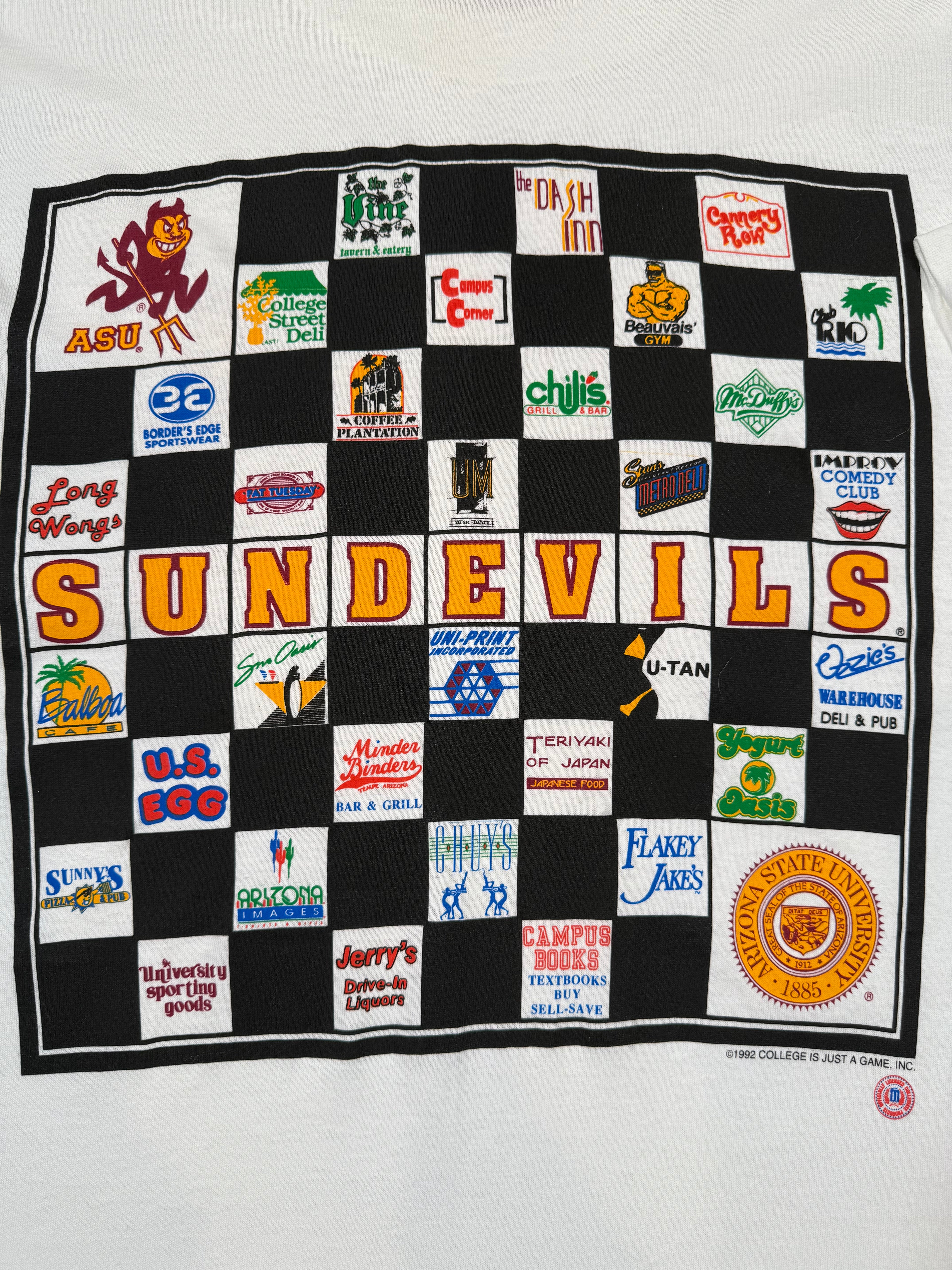 Vintage 1992 Arizona State Checker Board Locations Tee (XL)