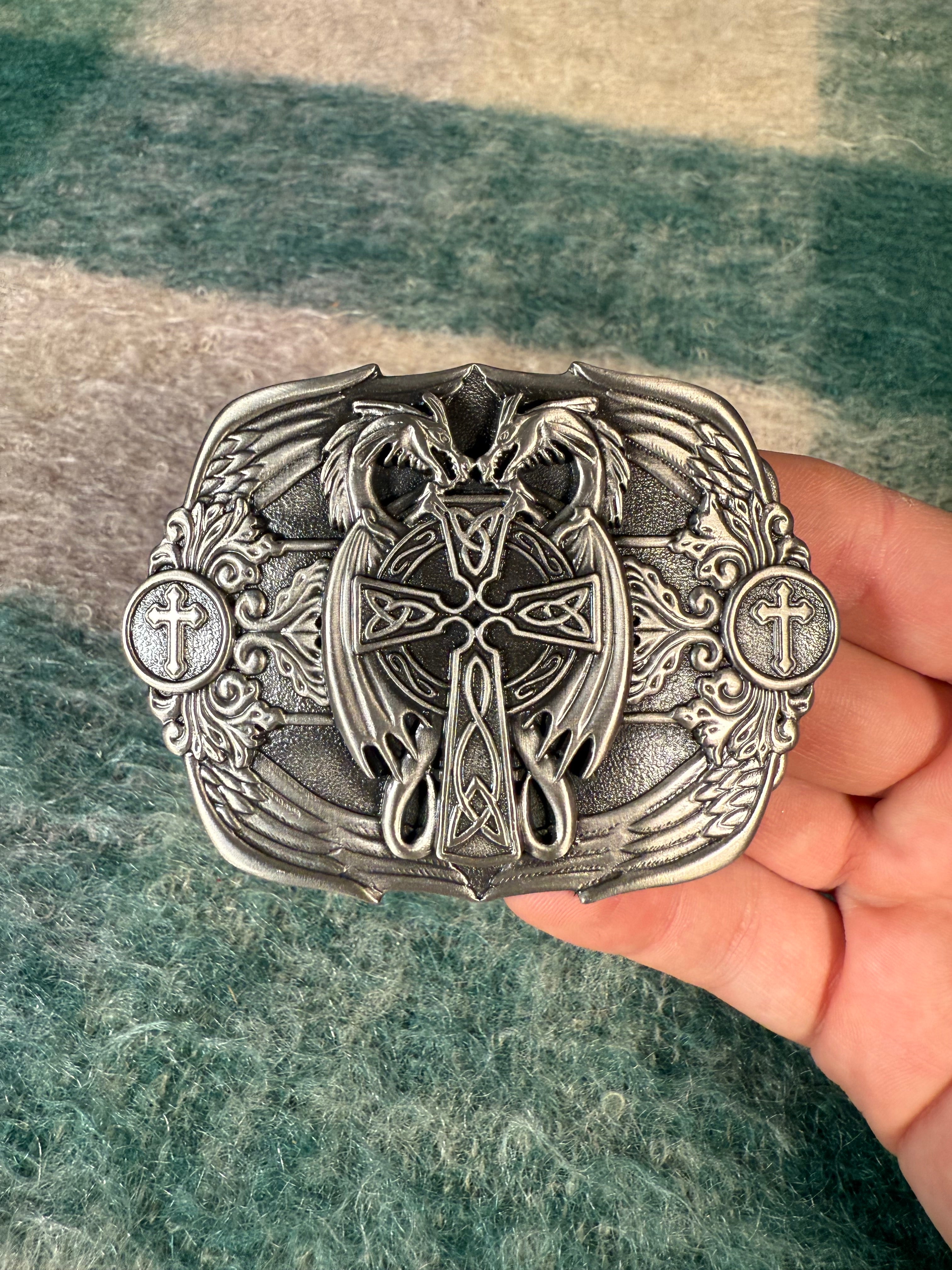 Vintage Y2K Dragon Cross Belt Buckle