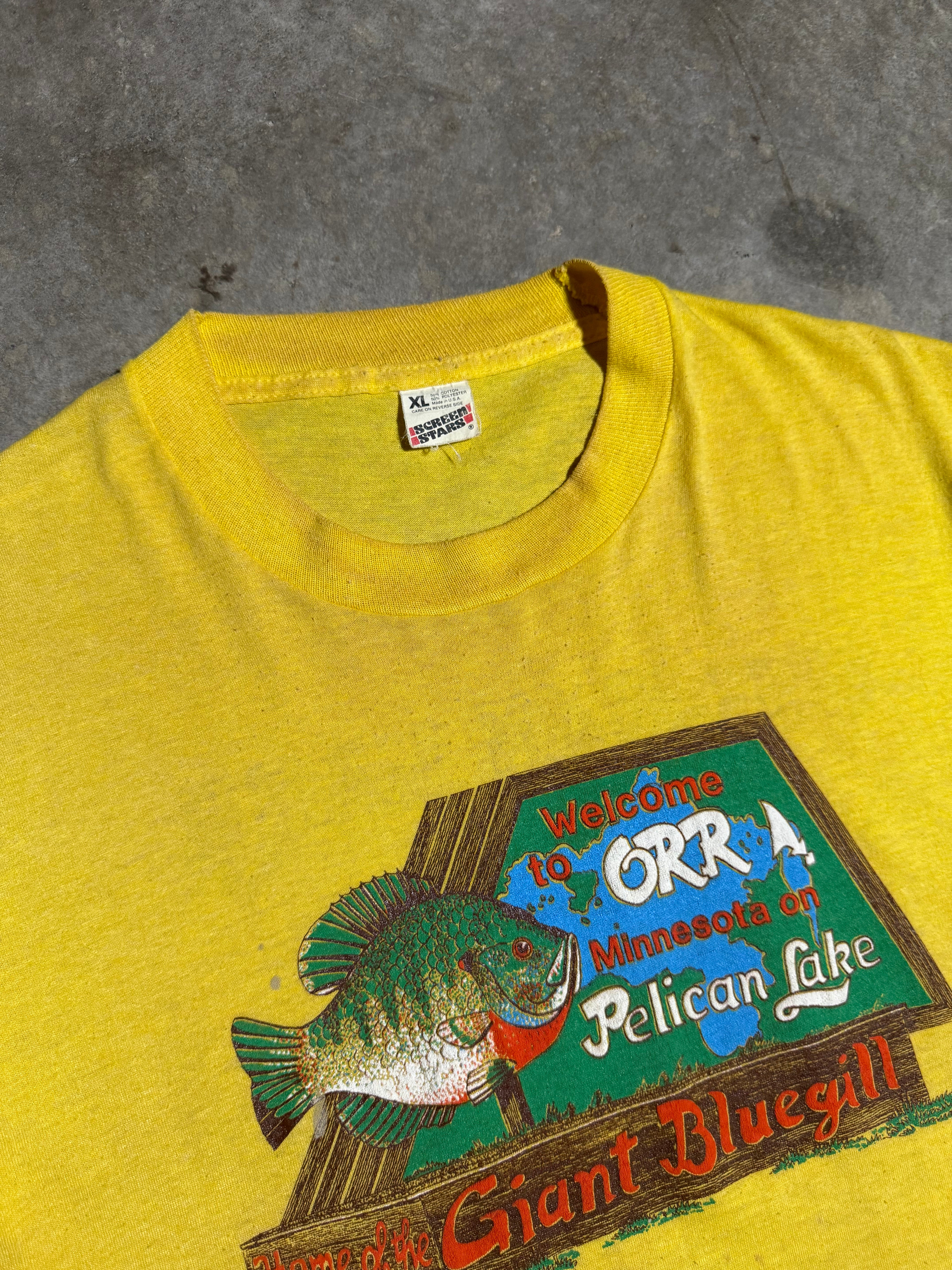 Vintage 1989 Giant Blue Gill Pelican Lake Double Sided Tee (L)
