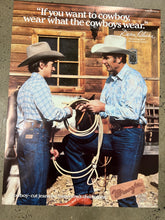 Load image into Gallery viewer, Vintage 1981 Wrangler - Wear What Cowboys Wear Advertisement Poster (21x28inch)
