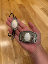Load image into Gallery viewer, Vintage White Crystal Belt Buckle + Bolo Tie Combo
