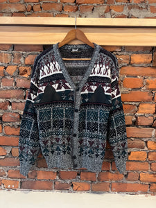 Vintage Impact Pattern Cardigan Sweater (S)