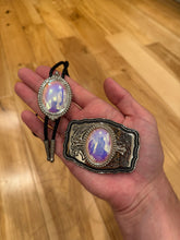 Load image into Gallery viewer, Vintage Iridescent Crystal Belt Buckle + Bolo Tie Combo
