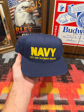 Load image into Gallery viewer, Vintage Navy Let The Journey Begin SnapBack Hat
