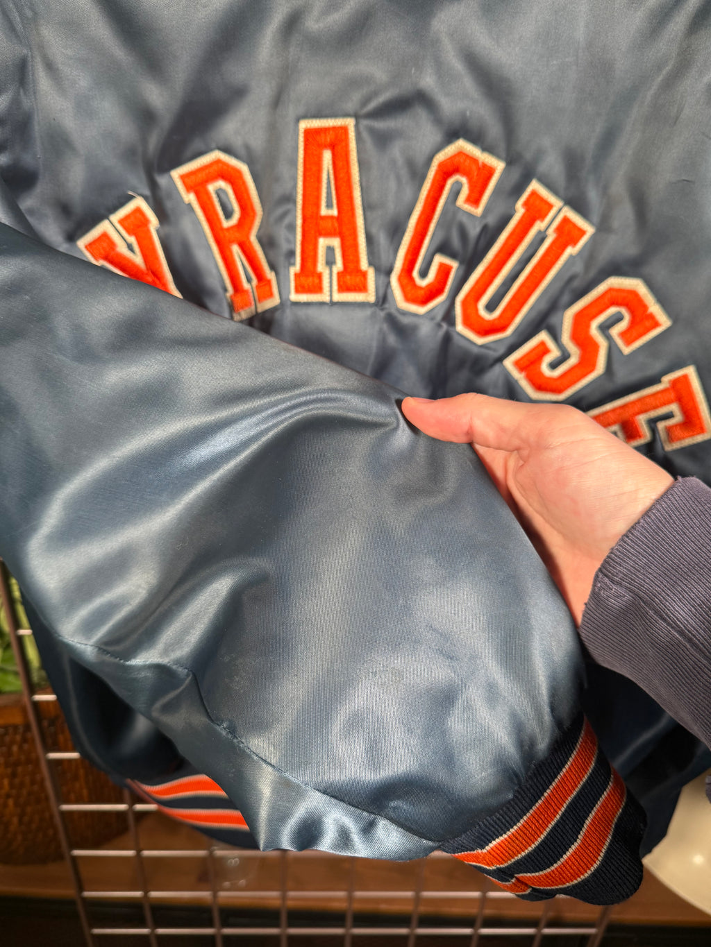 Vintage Syracuse Stitched Satin Bomber Jacket (L)