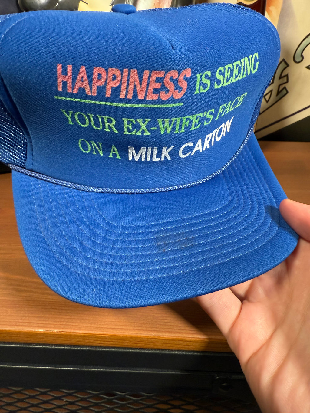 Vintage “Happiness is Seeing Your Ex Wife On A Milk Carton” Trucker Hat