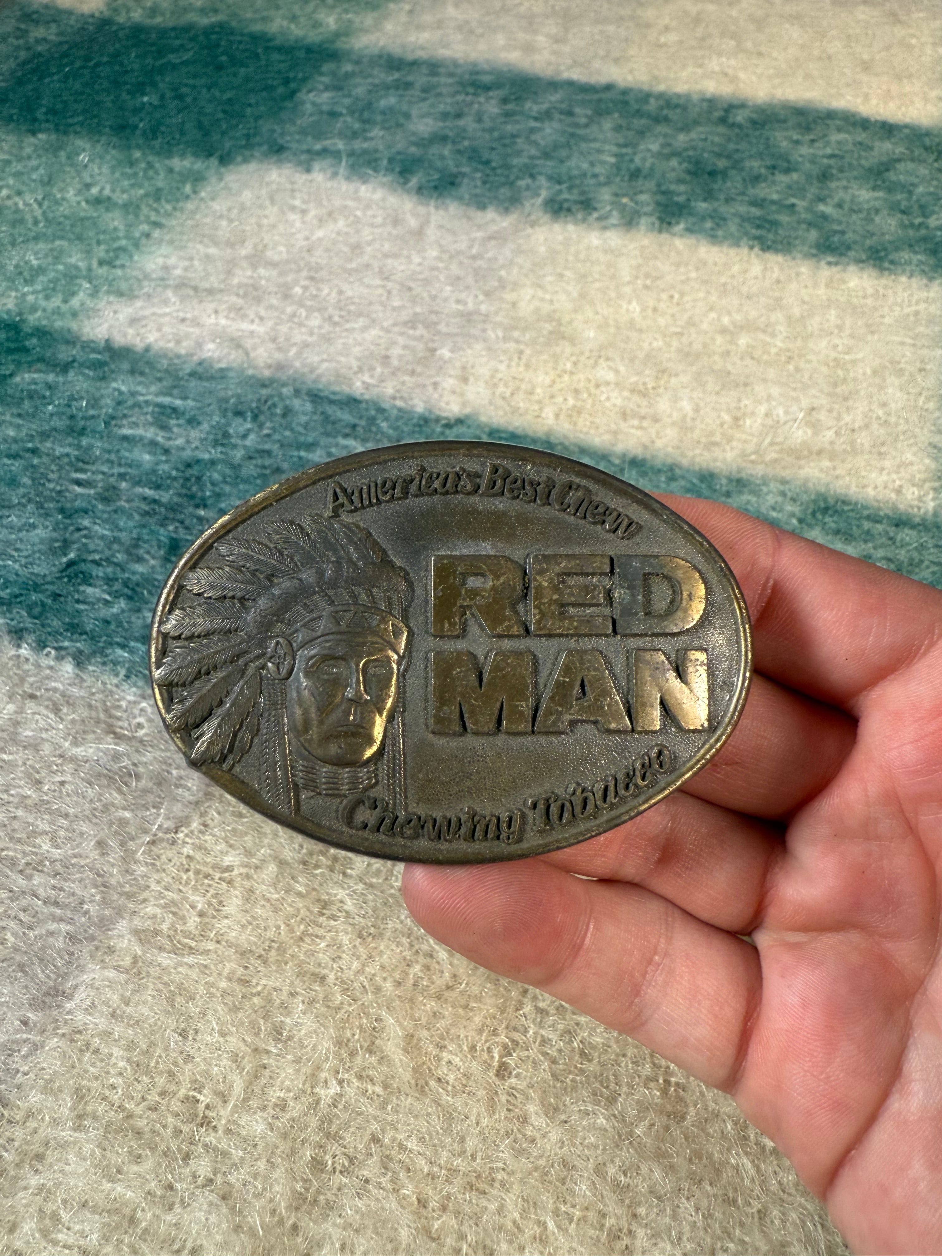 Vintage 1986 Red Man Chewing Tobacco Belt Buckle