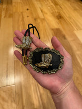 Load image into Gallery viewer, Vintage Gold Cowboy Boots Belt Buckle + Bolo Tie Combo
