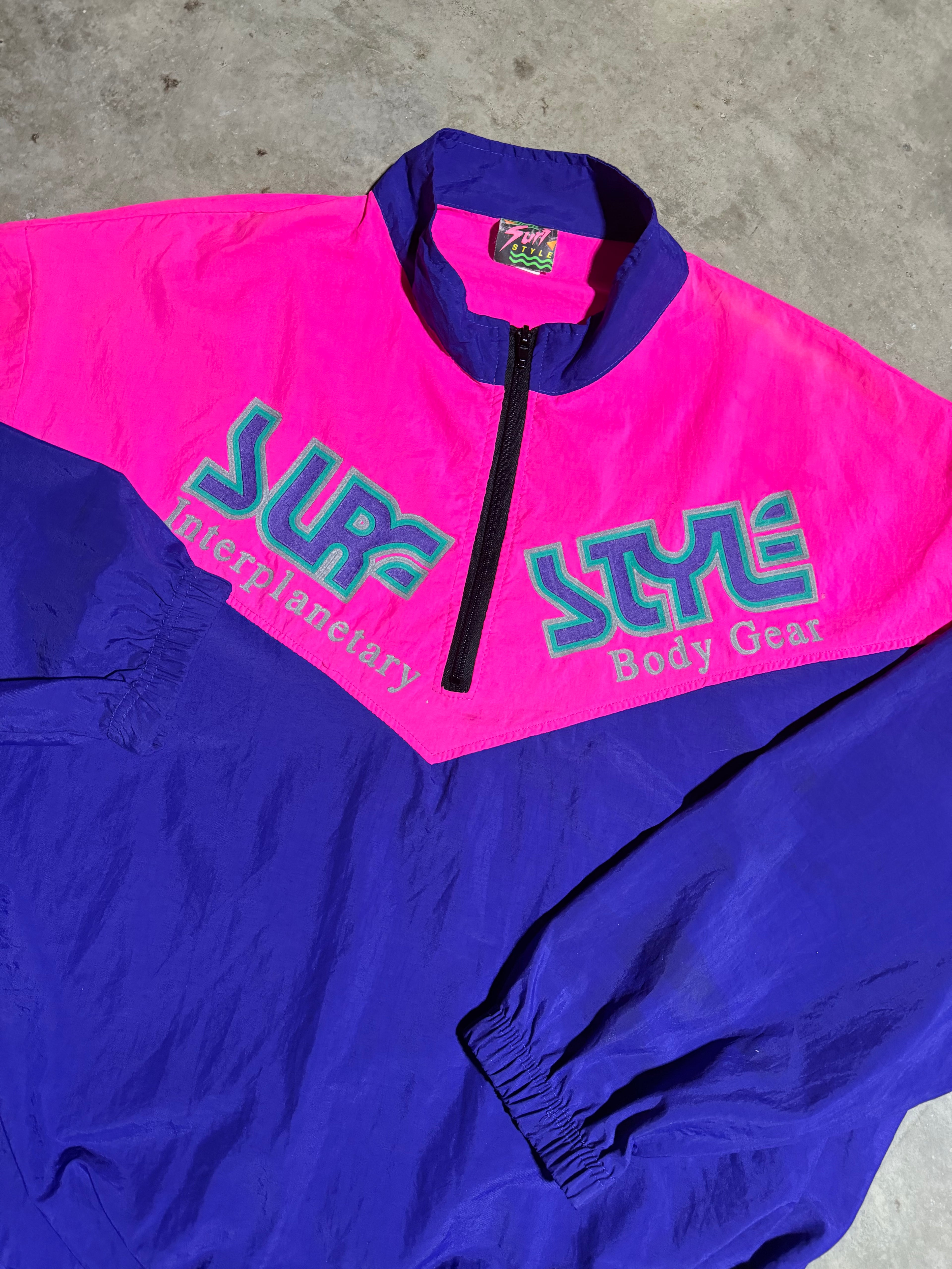 Vintage Surf Style Pink and Purple Windbreaker (XL)
