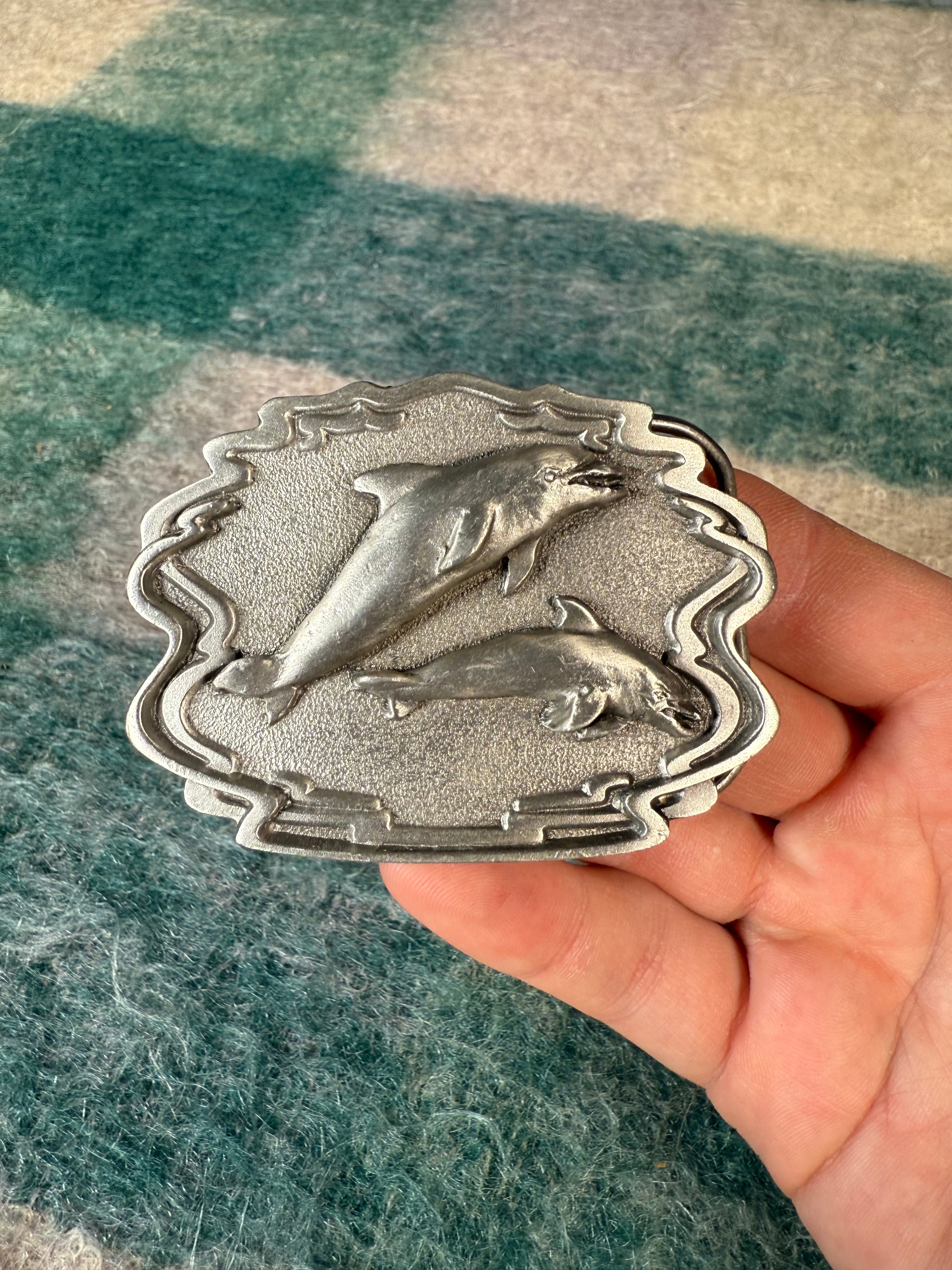 Vintage No Color Dolphins Belt Buckle