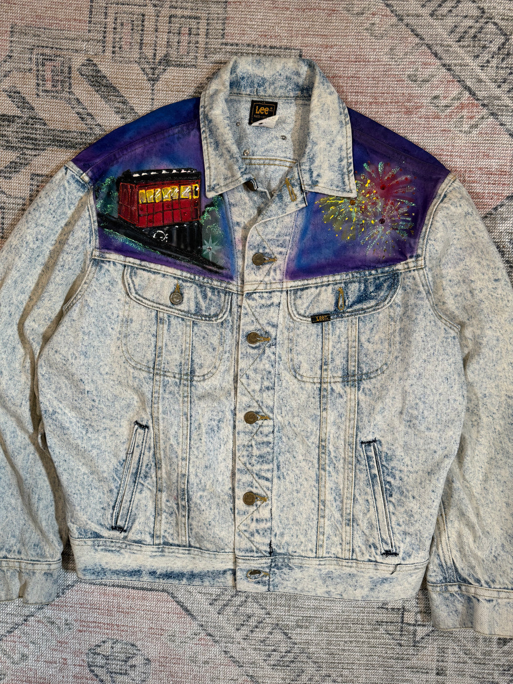 Vintage 1992 Pittsburgh Bedazzled Hand Painted Lee Jean Jacket (M)