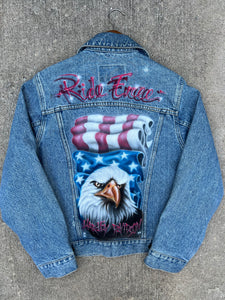 Vintage Airbrushed Harley Davidson Eagle Jean Jacket (XS)