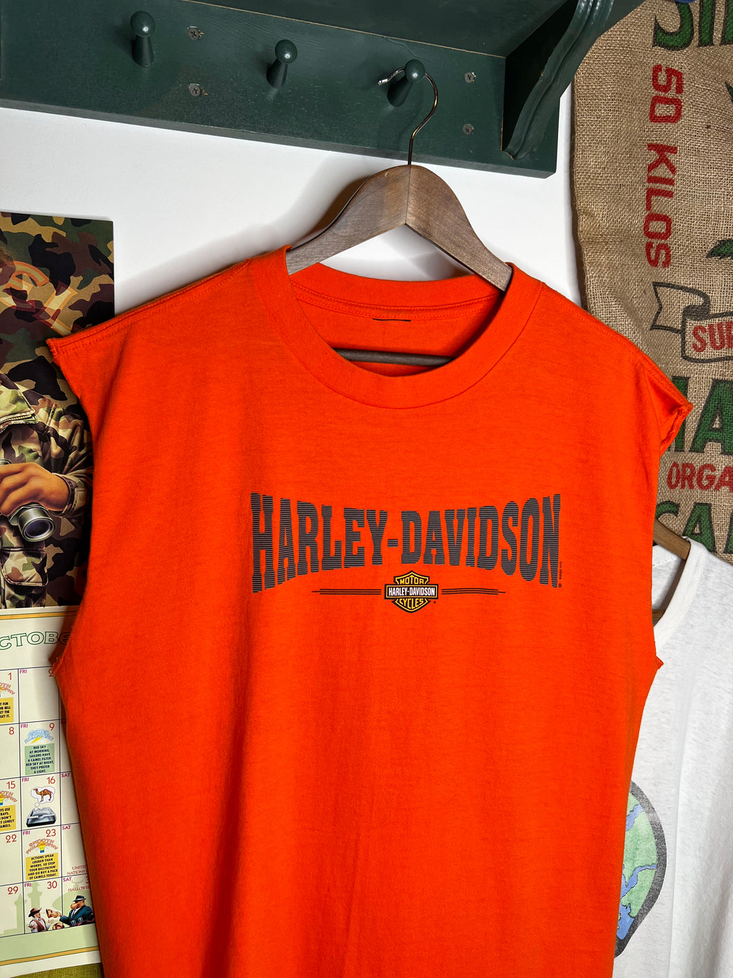 Vintage Harley Davidson Orange Myrtle Beach Cutoff Shirt (XL)