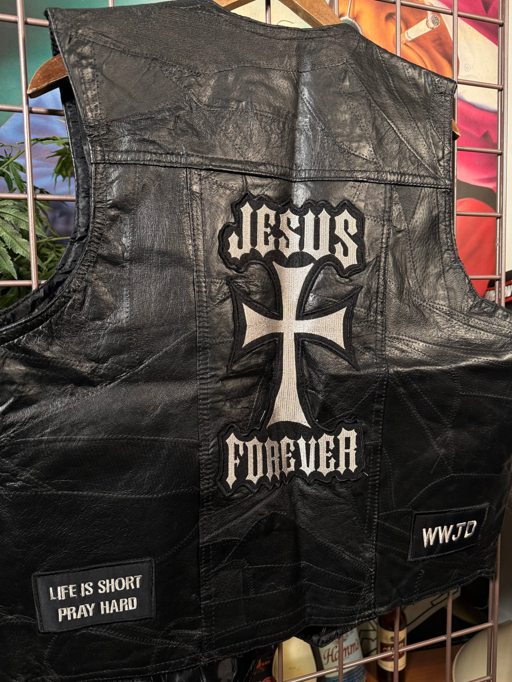 Jesus Forever Leather Biker Vest(XL)
