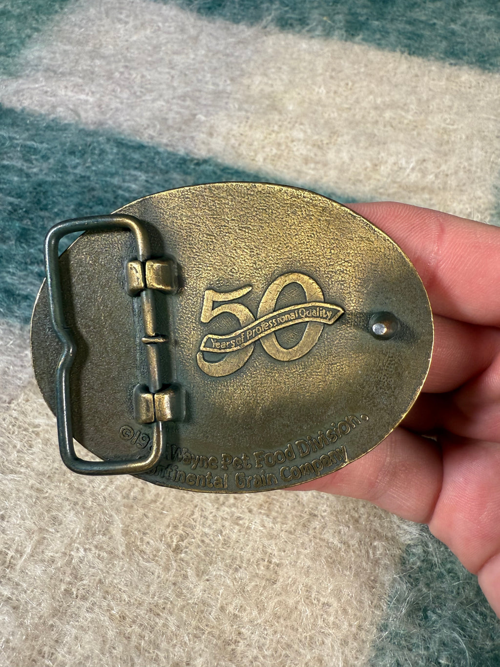 Vintage 80s Wayne Dog Food Belt Buckle