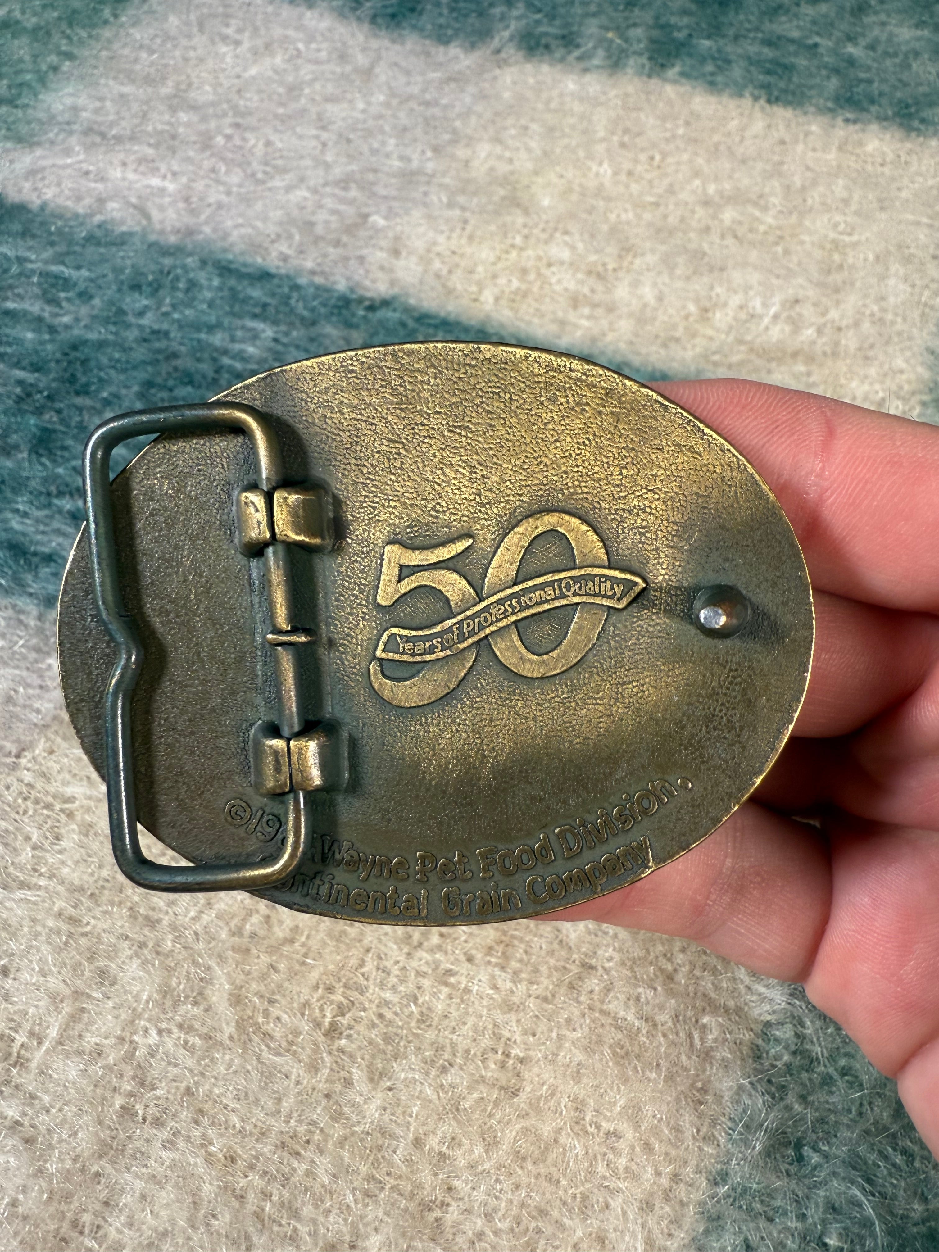 Vintage 80s Wayne Dog Food Belt Buckle