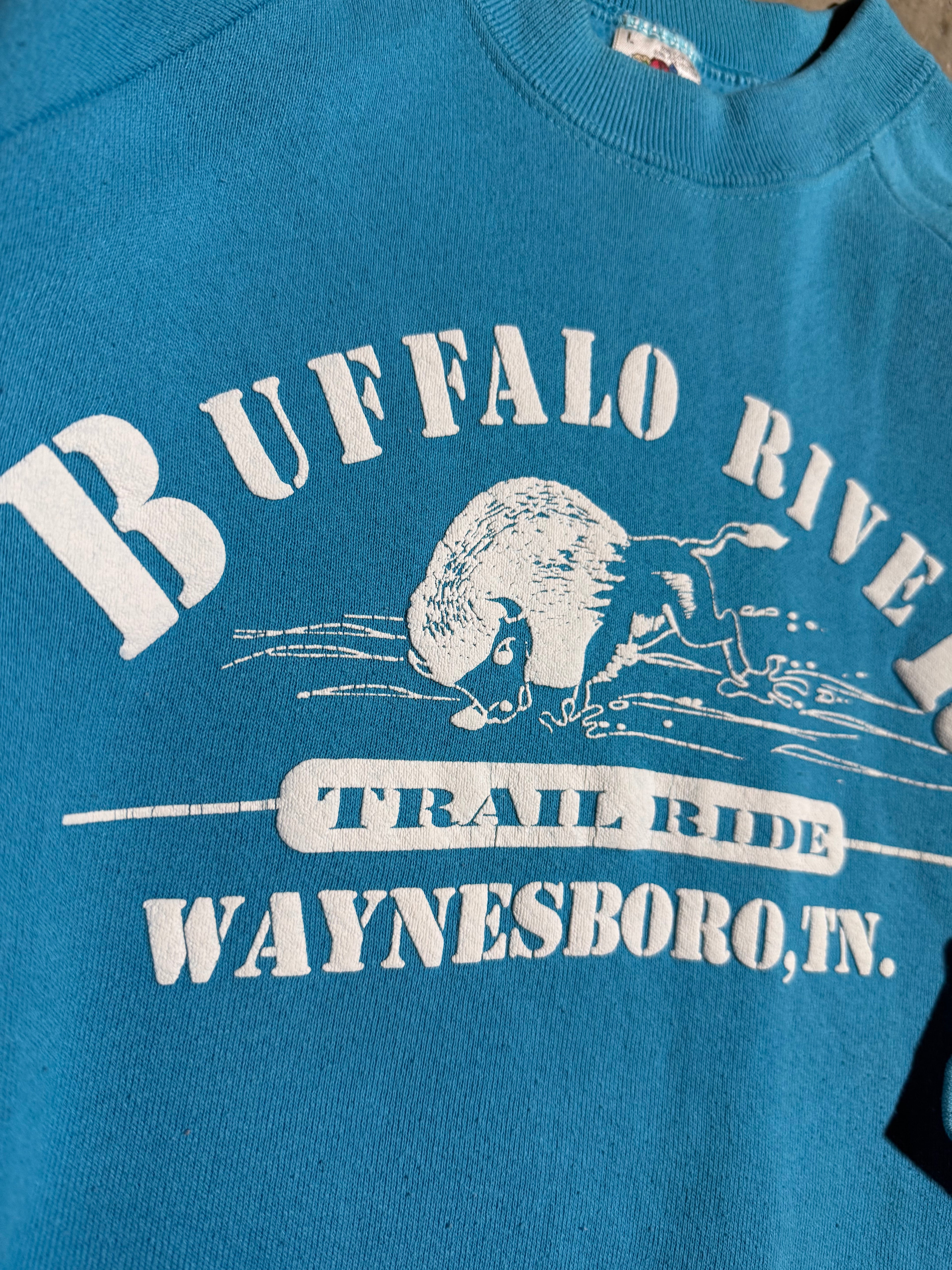 Vintage Early 90s Buffalo River Trail Ride Puffy Print Crewneck (M)