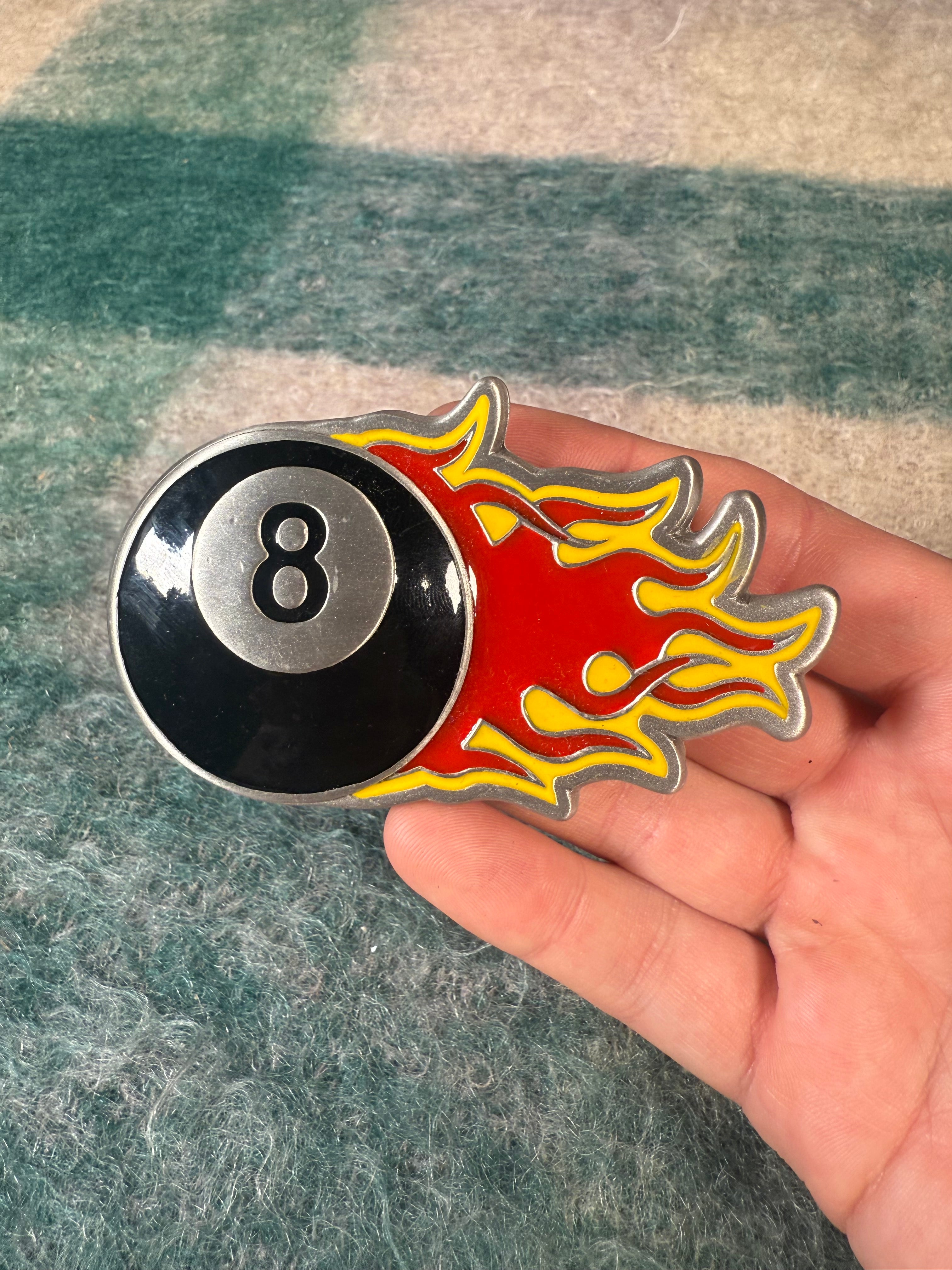 Vintage 2000 Flaming 8 Ball Belt Buckle