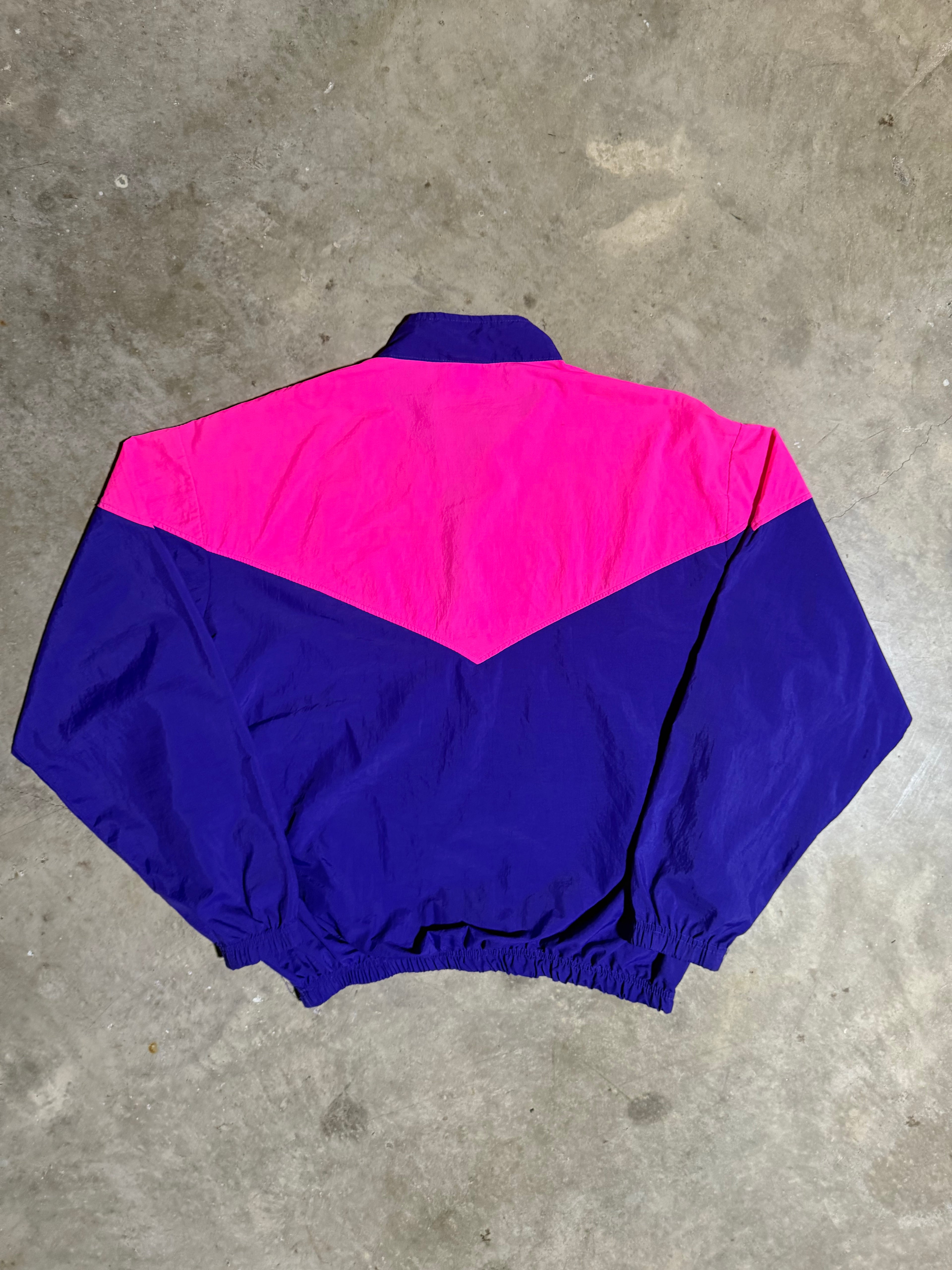 Vintage Surf Style Pink and Purple Windbreaker (XL)