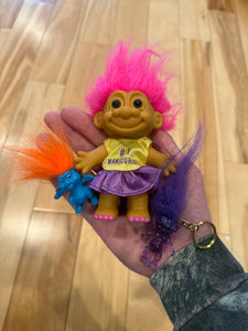 Lot of 3 Vintage Trolls- 1 Keychain and 2 Dolls