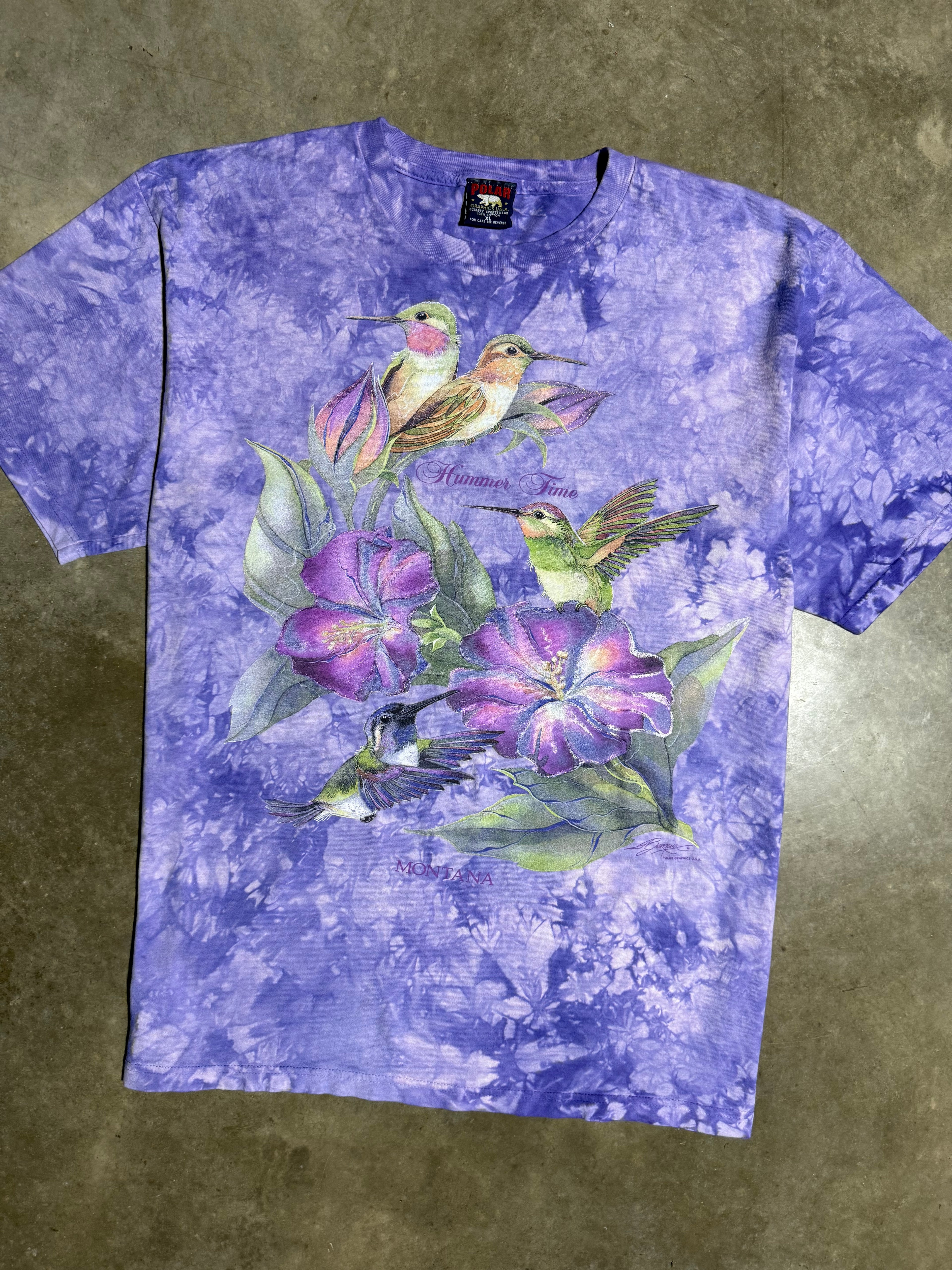 Vintage Tie Dye Hummingbird Purple T-Shirt (XL)