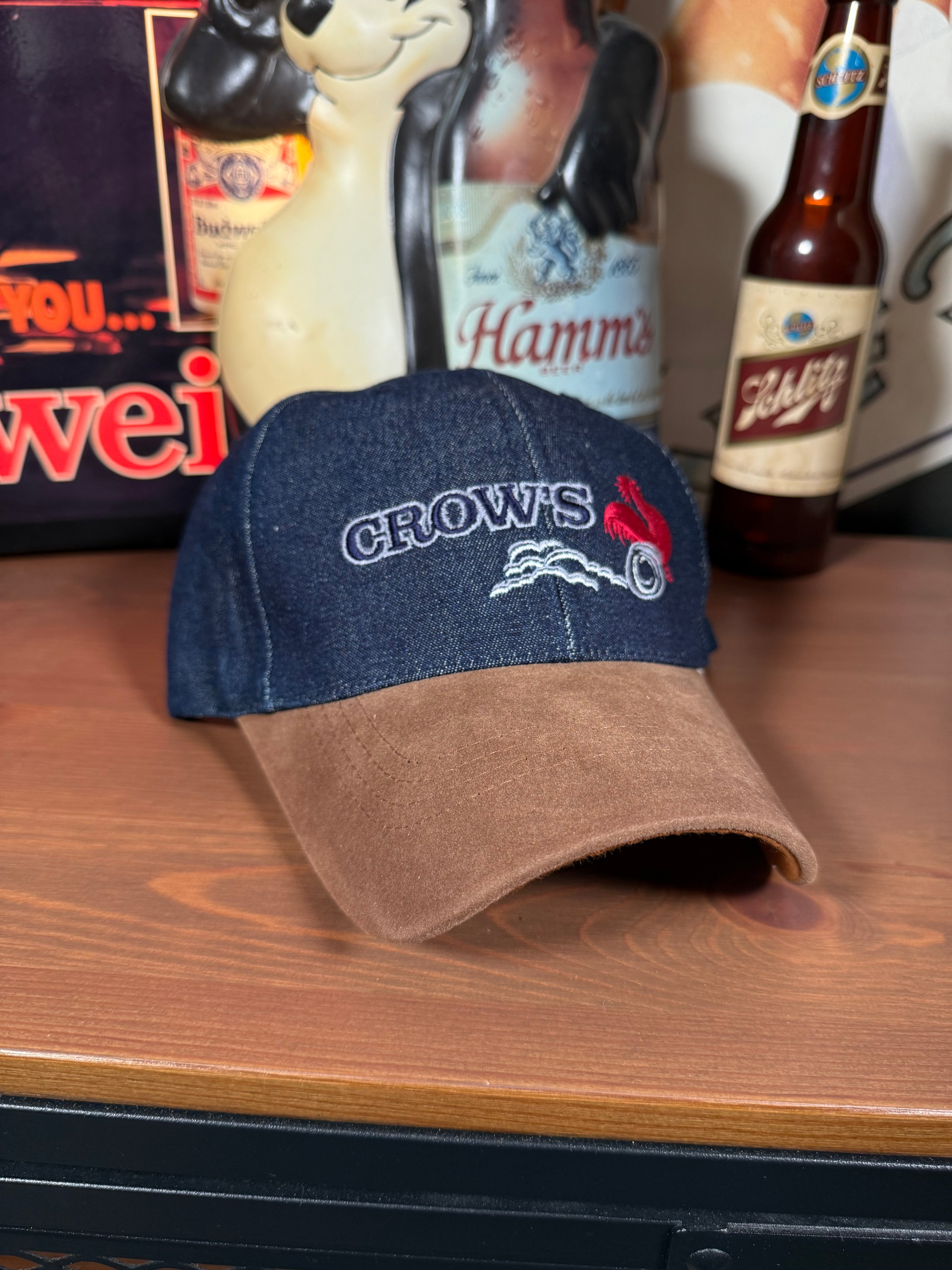 2000s Crows Seed Denim and Suede Hat