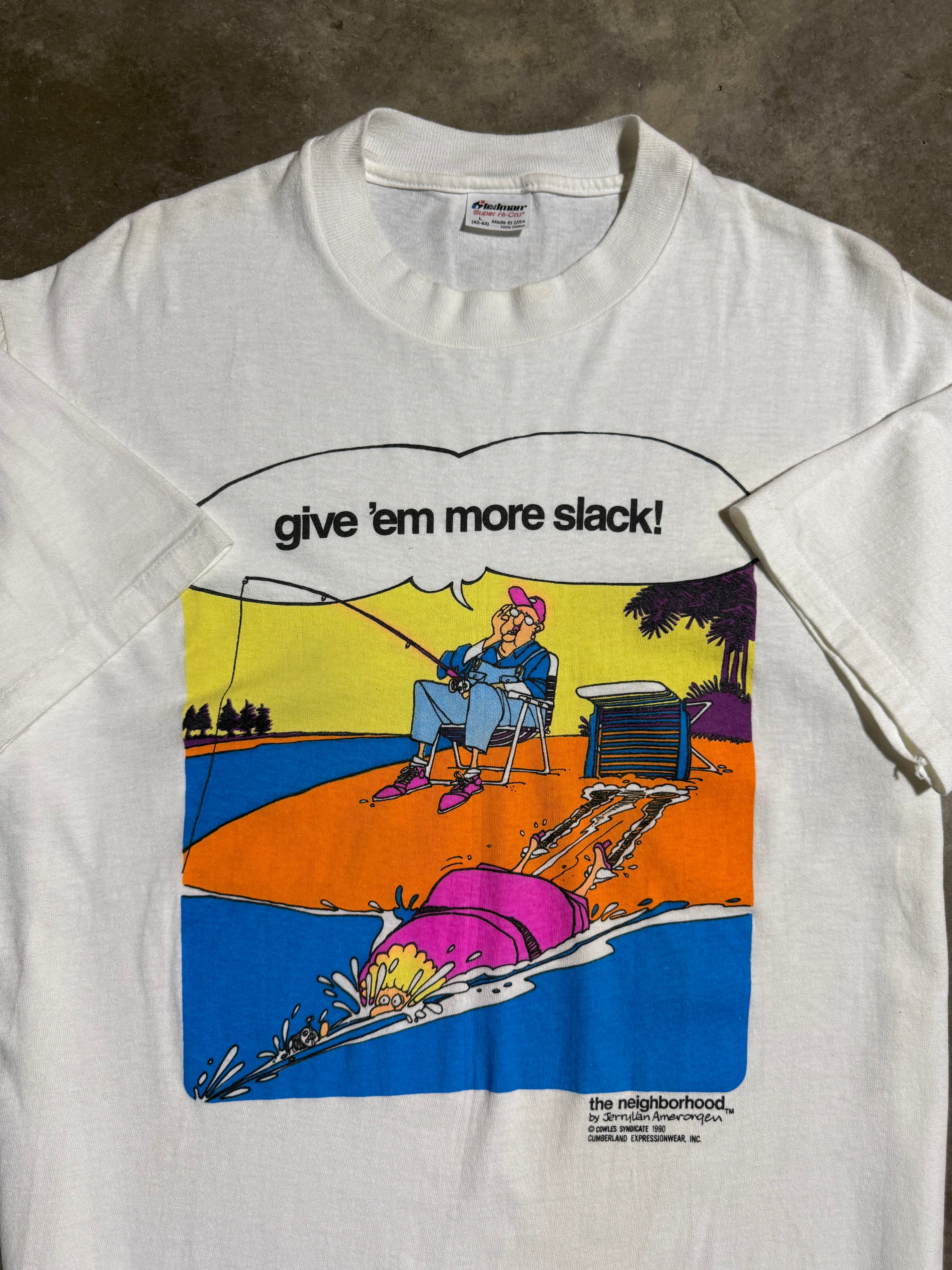 Vintage 1990 Give Em” More Slack Fishing Tee (L)