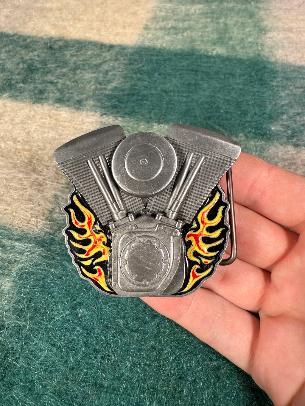 2000s Flaming Motorcycle Engine Belt Buckle