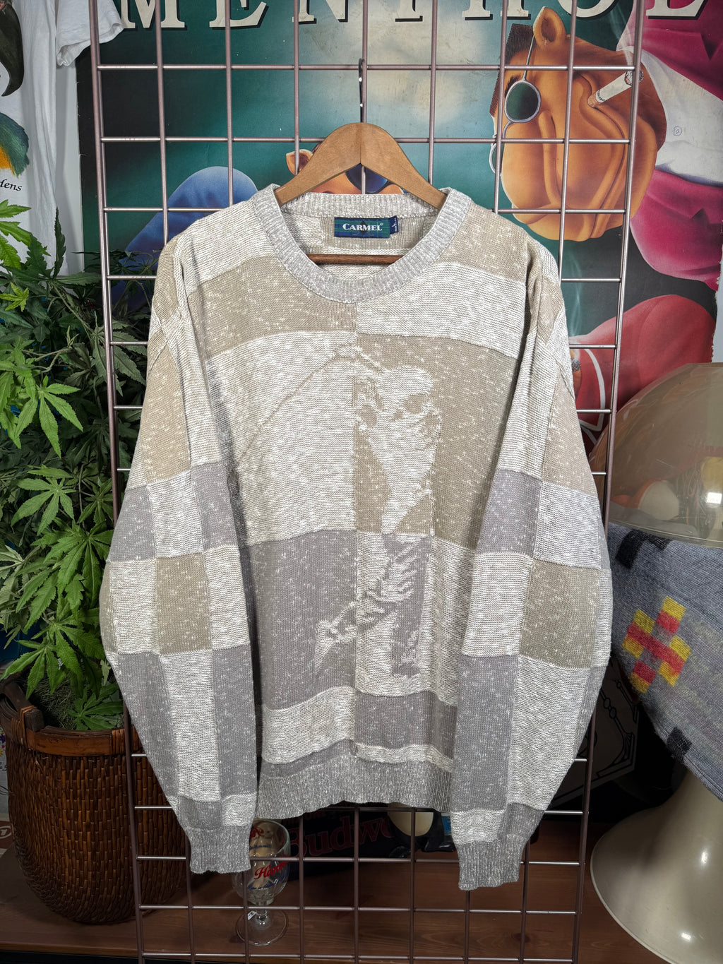 Vintage Carmel Tan Knit Golf Sweater (L)
