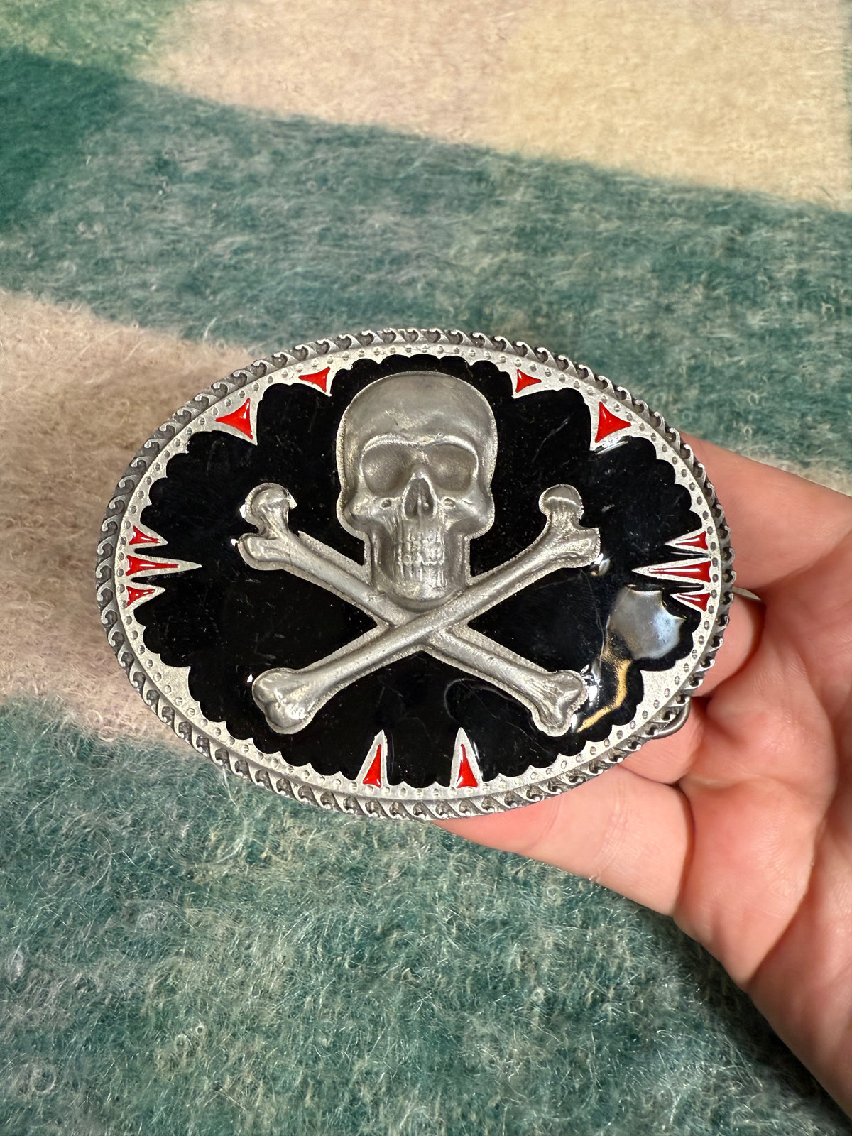 Vintage 2004 Black Skull and Cross Bones Belt Buckle