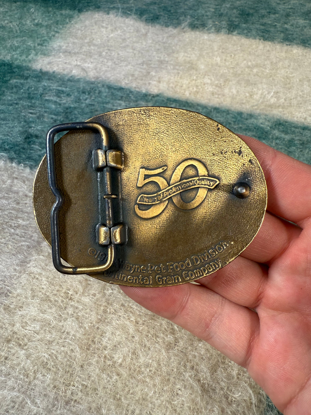 Vintage 80s Wayne Dog Food Belt Buckle