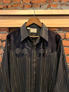 Vintage 90s Dee Cee Black and Gold Western Shirt (L)