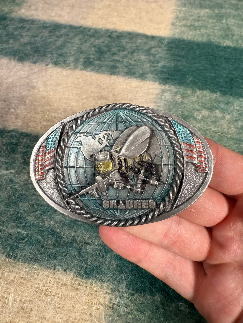 Vintage US Navy Seabees Belt Buckle