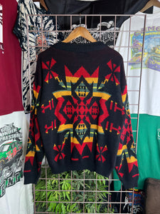 Vintage Bonjour Multicolor Pattern Sweater (L)