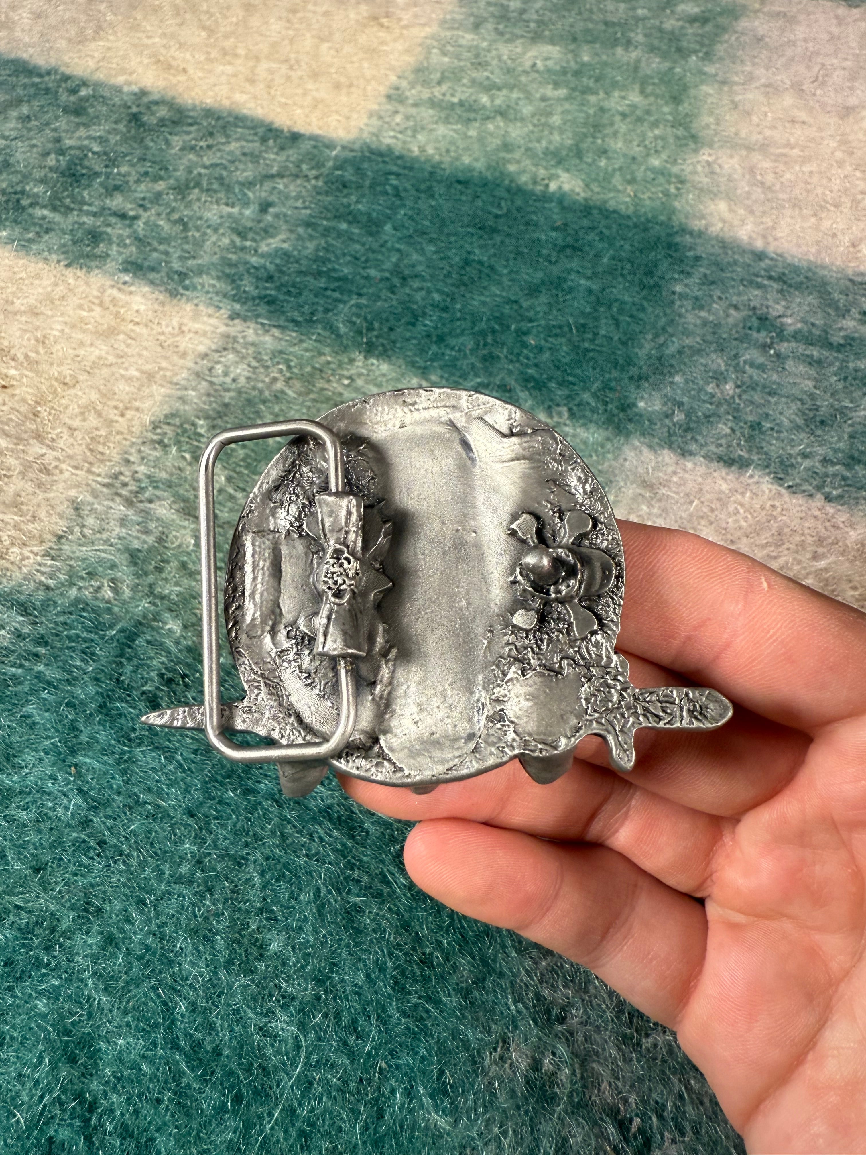 Vintage Iron Cross and Skull Sword Belt Buckle